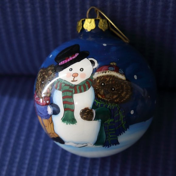 Snowman teddy bear painted Christmas ornament - Picture 3 of 5
